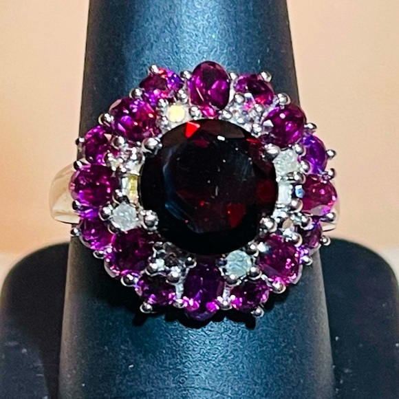 🌷Beautiful Almandine Garnet & Pink Tourmaline Sterling Silver Dinner Ring!